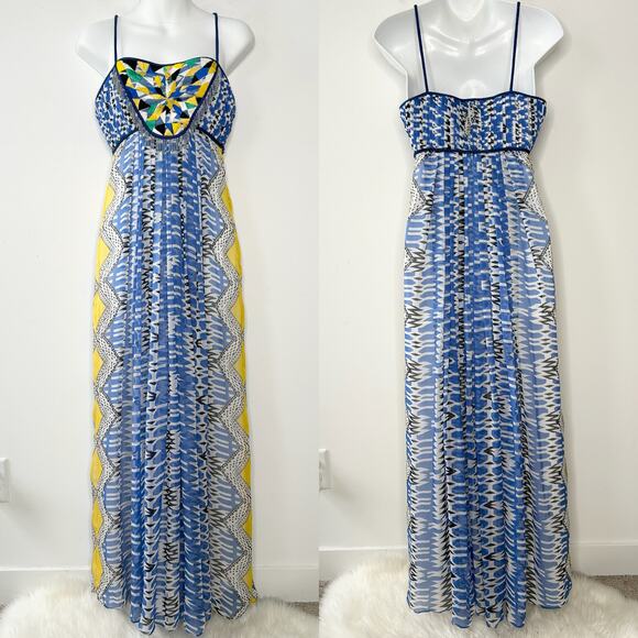 RANNA GILL ANTHROPOLOGIE Boho Maxi Dress Womens Small Petite Sunburst Beaded - Picture 2 of 12
